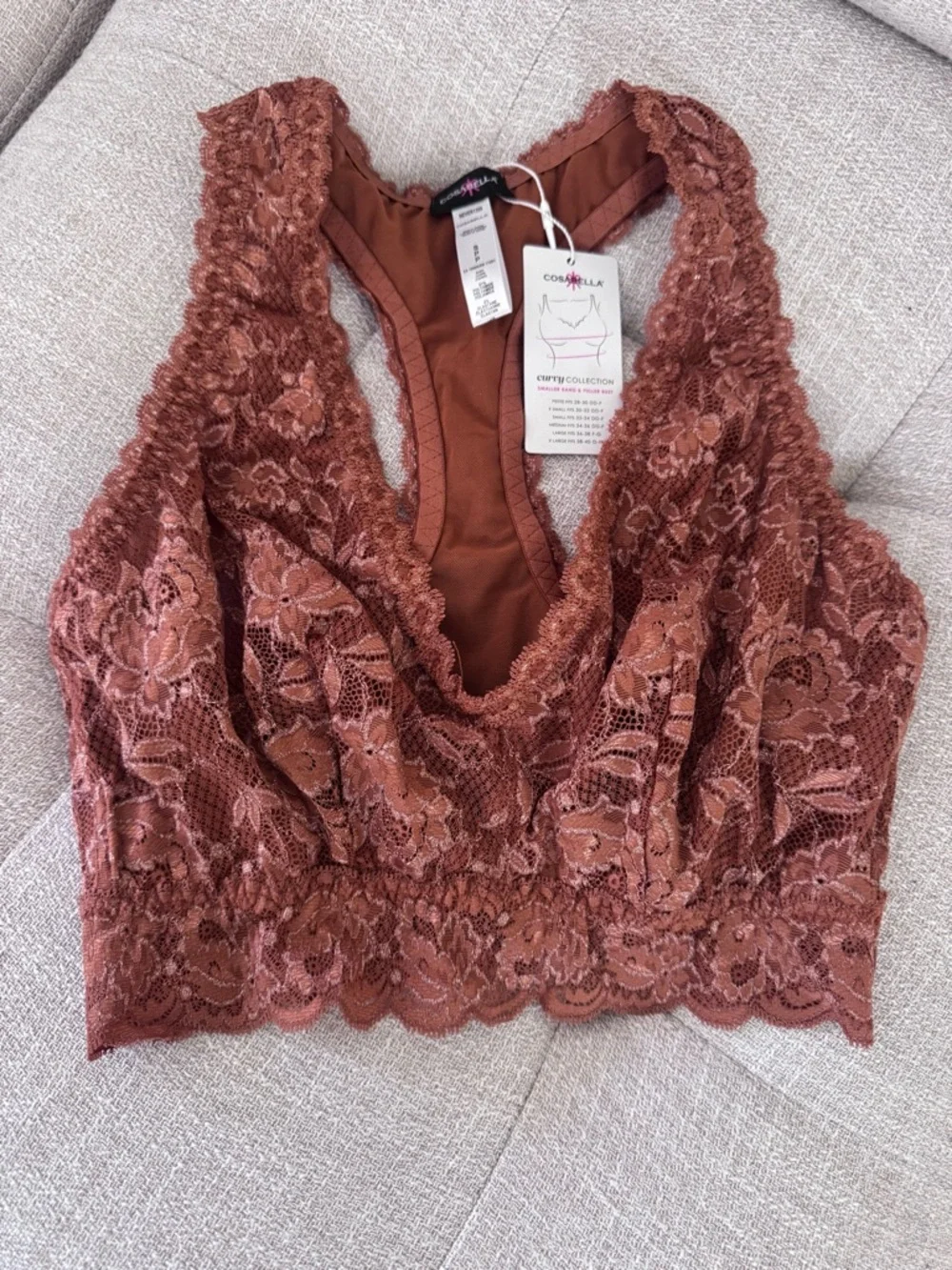 NWT’s Cosabella Never Say Never Cutie Lace Bralette Sz S Dark‎ Copper Racerback